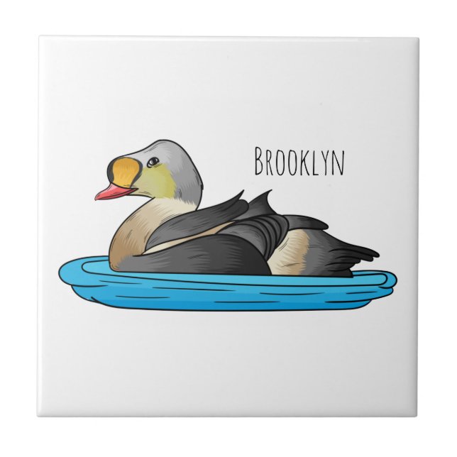 King eider bird cartoon illustration ceramic tile (Front)