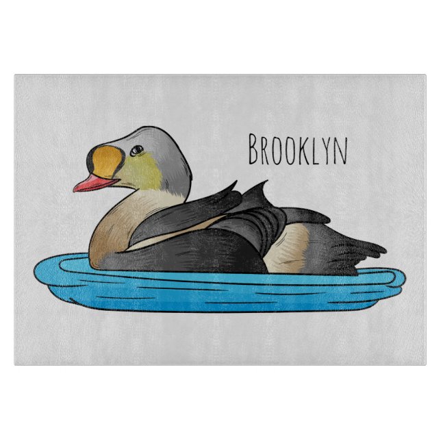 King eider bird cartoon illustration cutting board (Front)