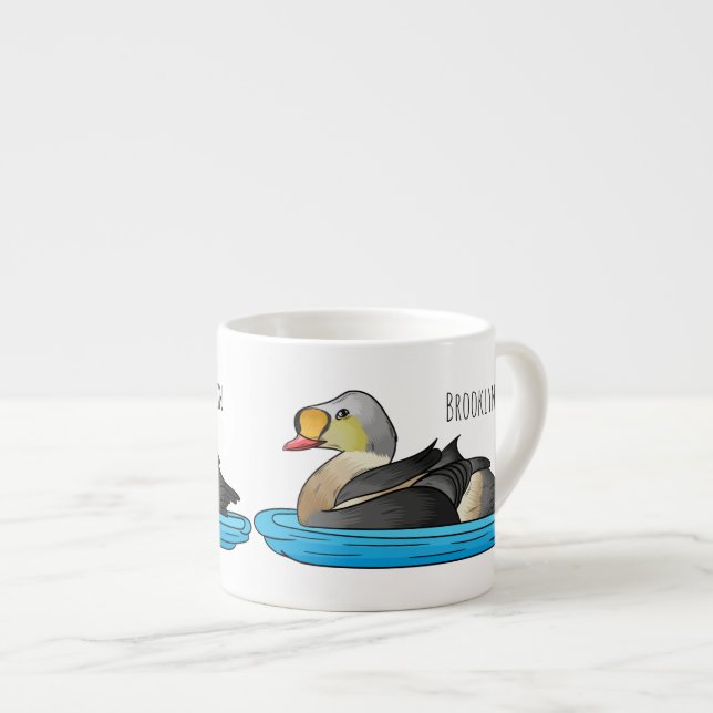 King eider bird cartoon illustration espresso cup (Front Right)