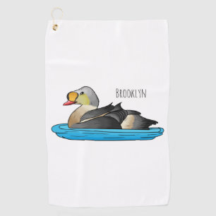 King eider bird cartoon illustration  golf towel