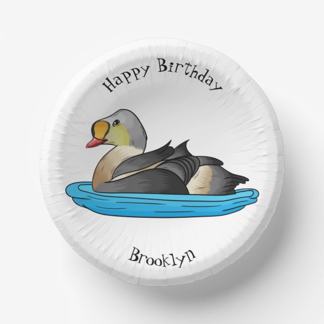 King eider bird cartoon illustration paper plate (Front)