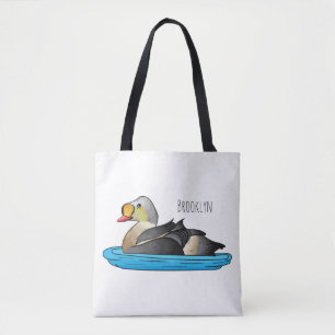 King eider bird cartoon illustration tote bag