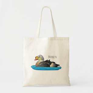 King eider bird cartoon illustration tote bag
