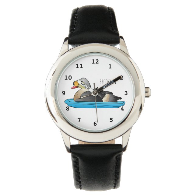 King eider bird cartoon illustration  watch (Front)
