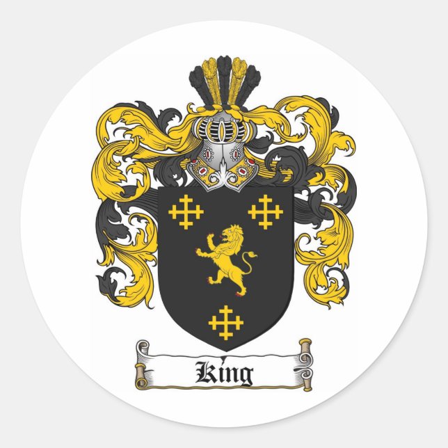 KING FAMILY CREST -  KING COAT OF ARMS CLASSIC ROUND STICKER (Front)