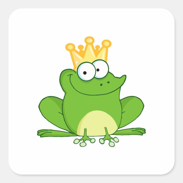 King Frog Frogs Crown Green Cute Cartoon Animal Square Sticker (Front)