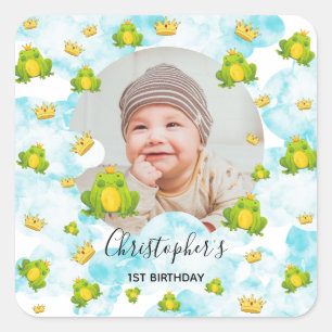 king Frog Watercolor blue Sky Square Sticker