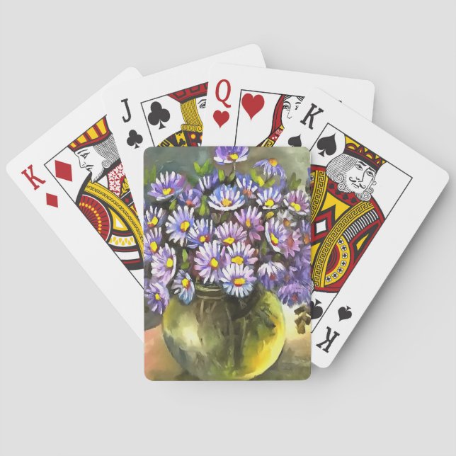 King George Asters In A Metallic Vase Playing Cards (Back)