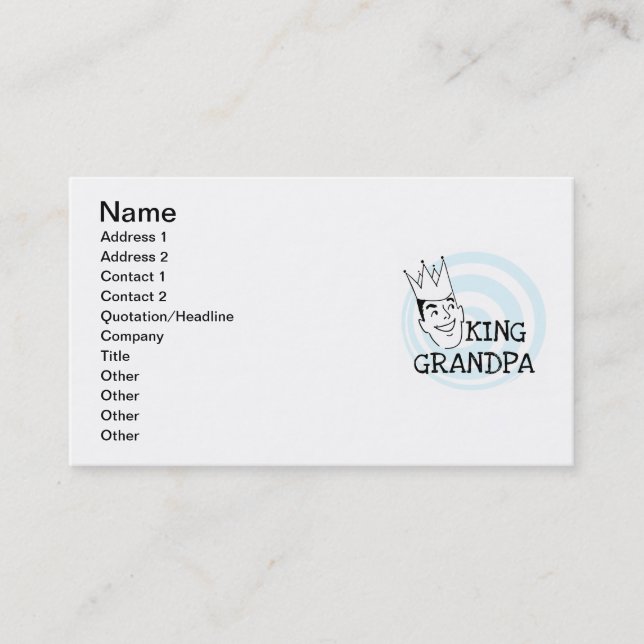 King Grandpa T-shirts and Gifts Business Card (Front)