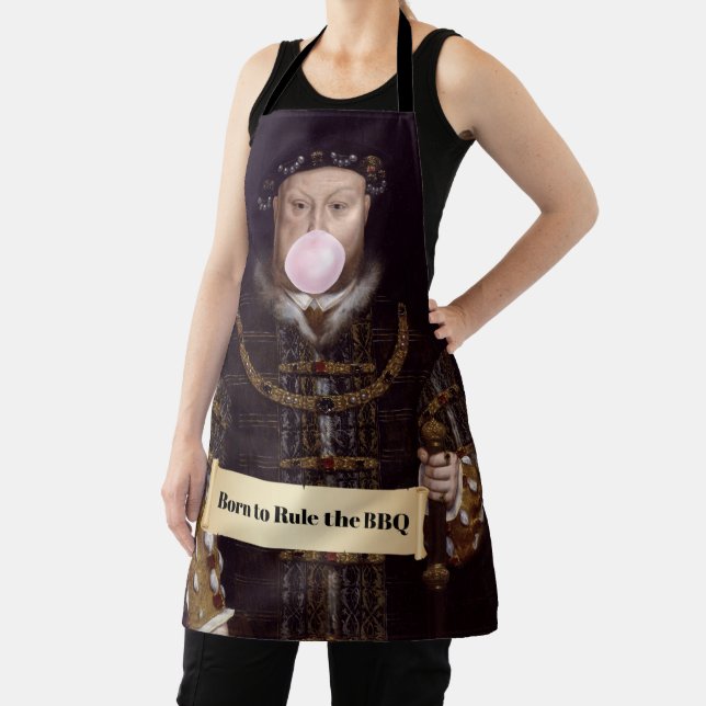 King Henry VIII Blowing Pink Bubble Gum Apron (Insitu)