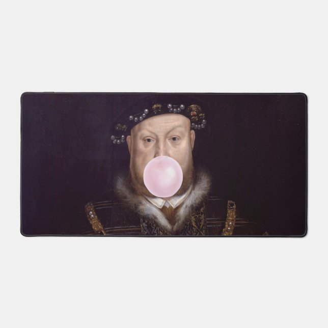 King Henry VIII Blowing Pink Bubble Gum Desk Mat (Front)