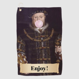 King Henry VIII Blowing Pink Bubble Gum Golf Towel