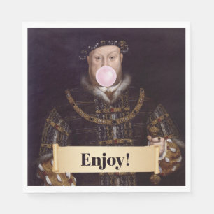 King Henry VIII Blowing Pink Bubble Gum Napkin