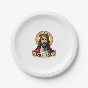 King Jesus Banner Vintage Engraving Shirt 2 Paper Plate