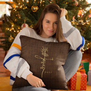 KING JESUS Elegant Bronze Christian Christmas  Cushion