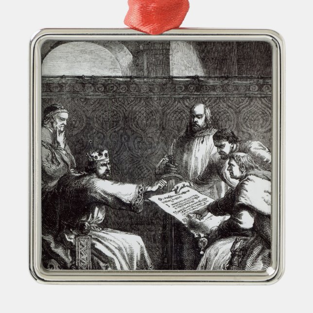 King John  refusing to sign Magna Charta Metal Tree Decoration (Front)