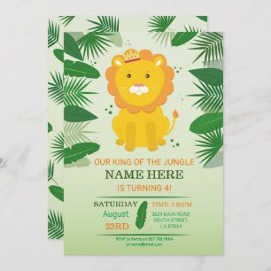 King Jungle Lion Birthday Zoo Safari Birthday Invitation