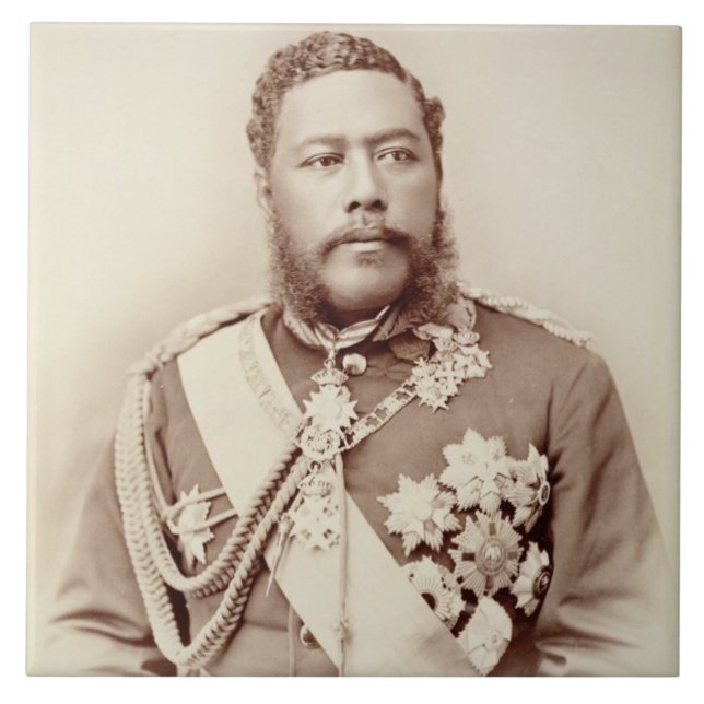 King Kalakaua (1836-91), late c19th (sepia photo) Tile (Front)
