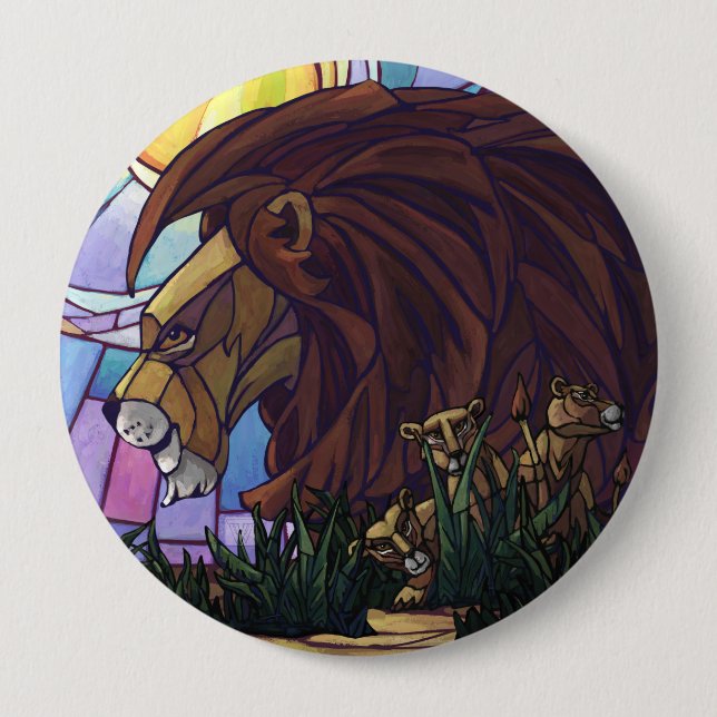 King Lion and Cubs 10 Cm Round Badge (Front)