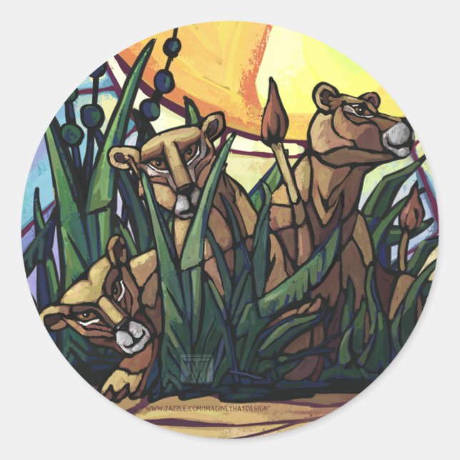 King Lion and Cubs Classic Round Sticker (Front)