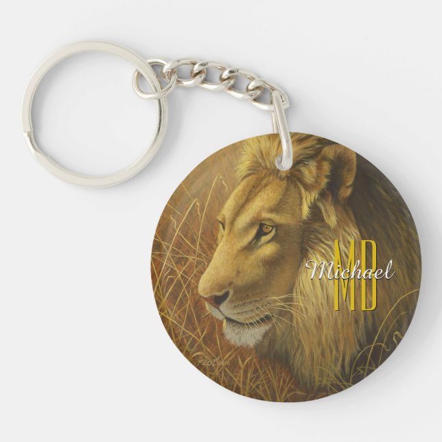 King Lion Monogram Name, Personalise Key Ring (Front)