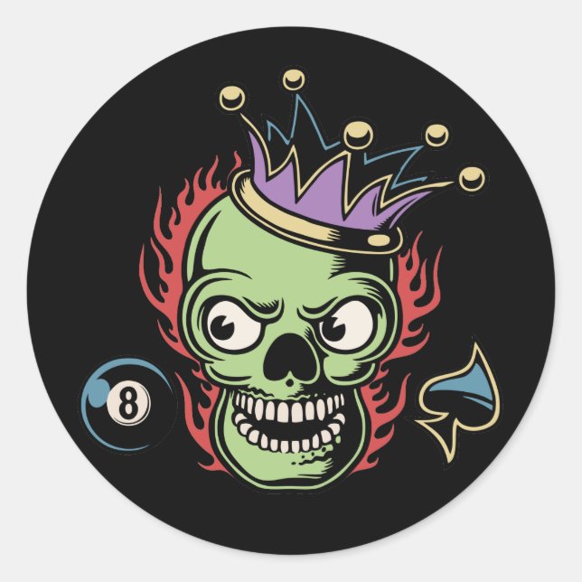 KIng Lucky Skull Classic Round Sticker (Front)