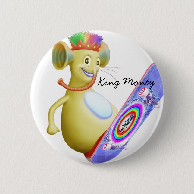 King Monty on Skate Board 6 Cm Round Badge (Front)