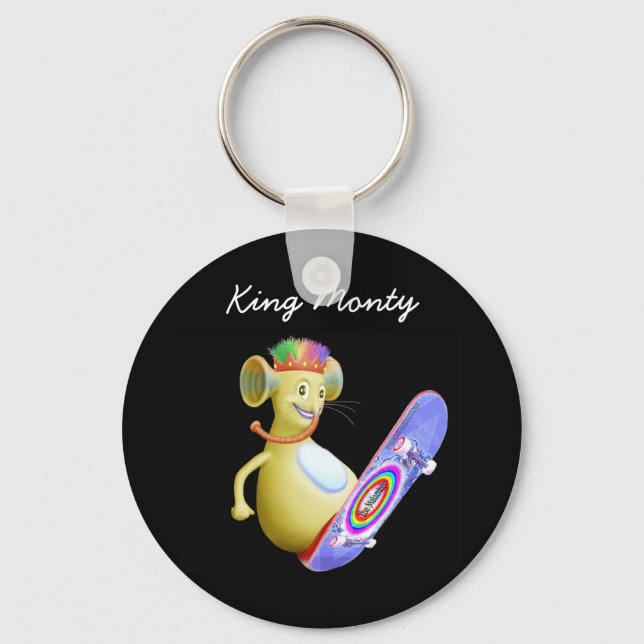King Monty on Skate Board Key Ring (Front)