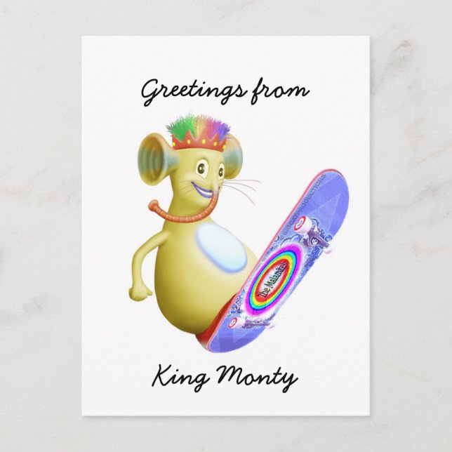 King Monty on Skate Board Postcard (Front)