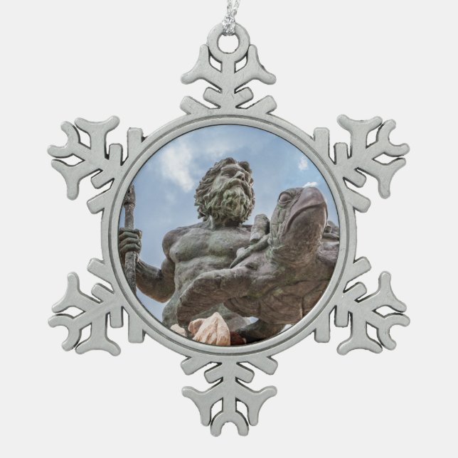 King Neptune 2 Snowflake Pewter Christmas Ornament (Front)