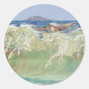 KING NEPTUNE'S HORSES RIDE THE WAVES CLASSIC ROUND STICKER