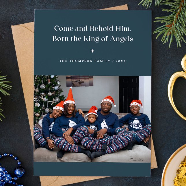 King of Angels Religious Christmas Photo Holiday Card (Come and Behold Him, Born the King of Angels - religious Christmas photo card)
