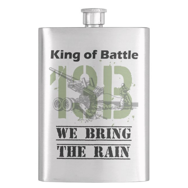 King of Battle - 13B We Bring the Rain Hip Flask (Front)