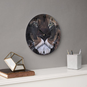 King of Beasts Painting by Alfred Fox Large Clock