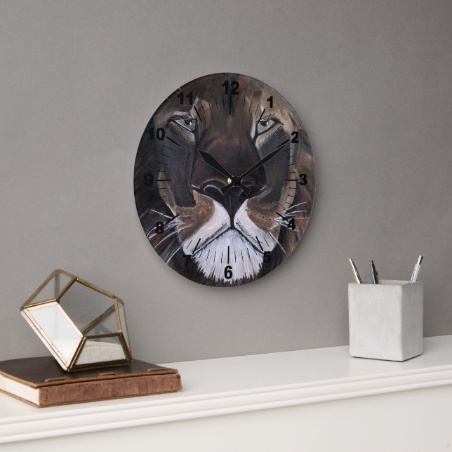 King of Beasts Painting by Alfred Fox Large Clock (Office)