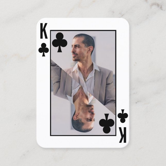 King of Clubs Photo Black White Poker Player Business Card (Front)