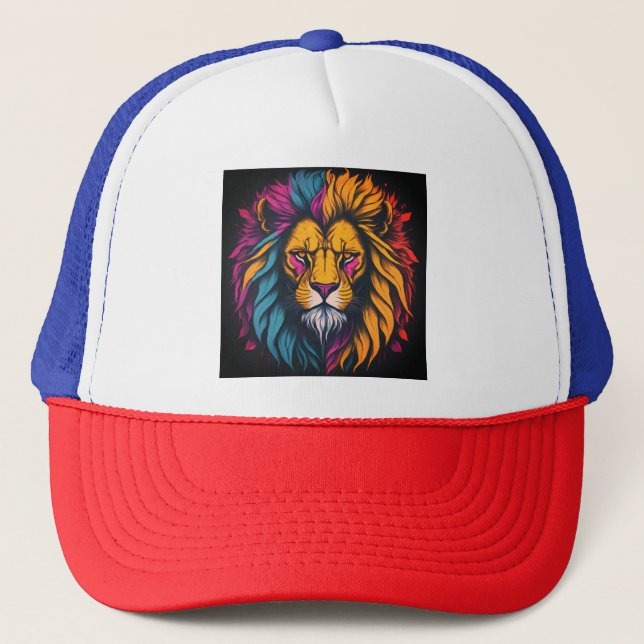 "King of Colours: Multi-Coloured Alpha Lion Cap" Trucker Hat (Front)