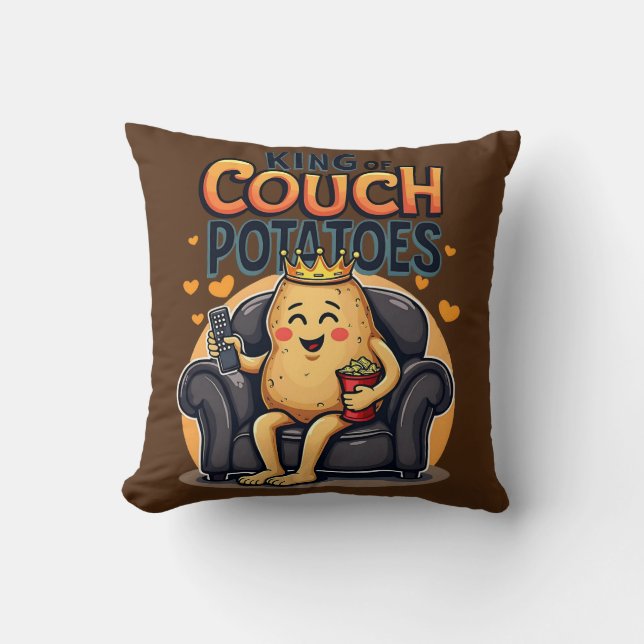 King of Couch Potatoes - Funny Lazy Potato Cushion (Front)