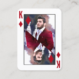 King of Diamonds Photo Red White Poker Player Business Card