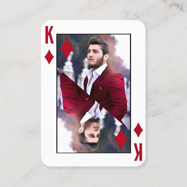 King of Diamonds Photo Red White Poker Player Business Card (Front)