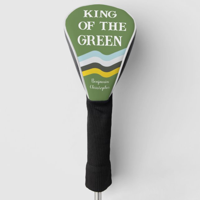 King of Green colourful stripes green custom name  Golf Head Cover (Front)