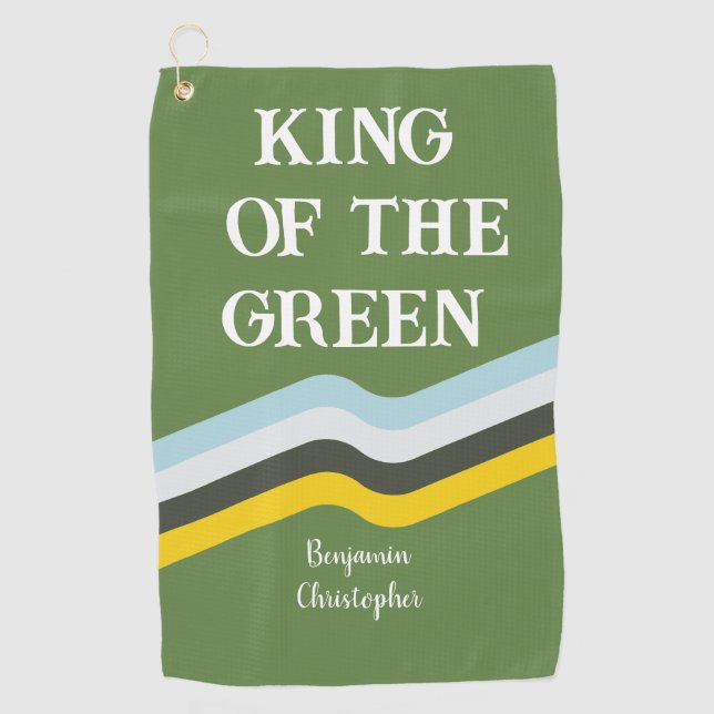 King of Green colourful stripes green custom name  Golf Towel (Front)
