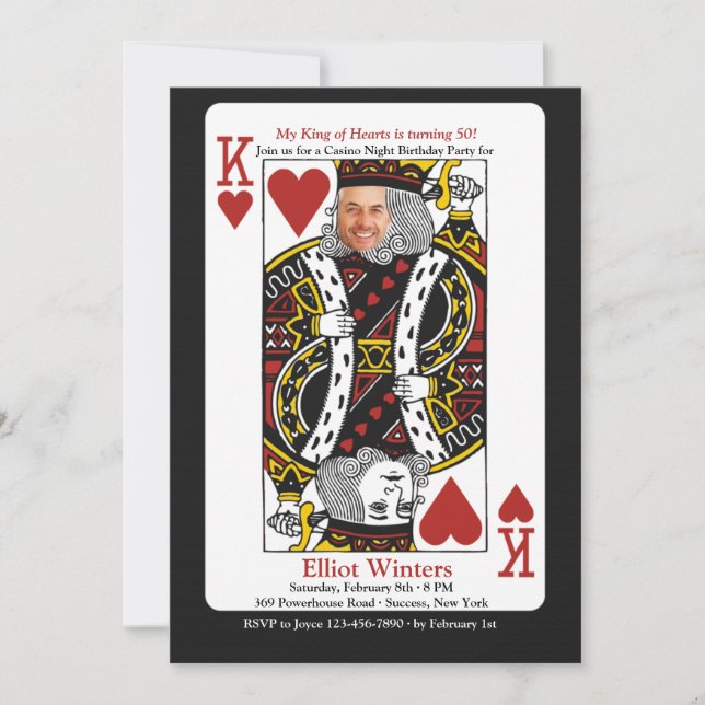 King of Hearts Casino Night Photo Invitation (Front)
