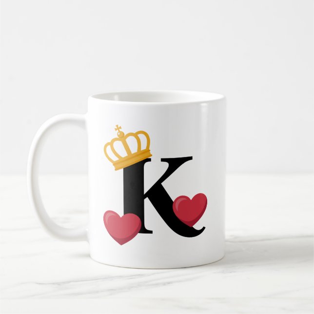 King of Hearts Crowned K Emblem Coffee Mug (Left)