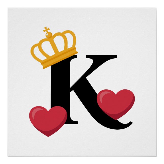 King of Hearts Crowned K Emblem Poster (Front)
