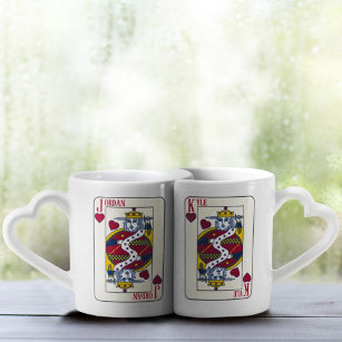 King of Hearts Custom Names Playing Card Coffee Mug Set