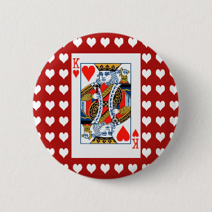 King of hearts playing card with hearts 6 cm round badge