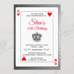 King of Hearts Poker Playing Cards Birthday Invite