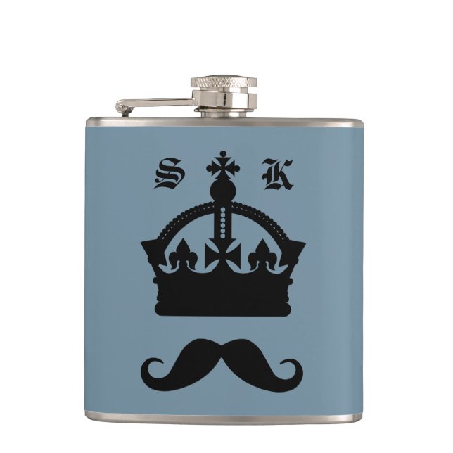 King of Moustaches custom monogram flask (Front)