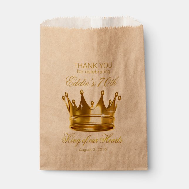King of our Hearts 70th Birthday Gold Foil Crown Favour Bag (Front)